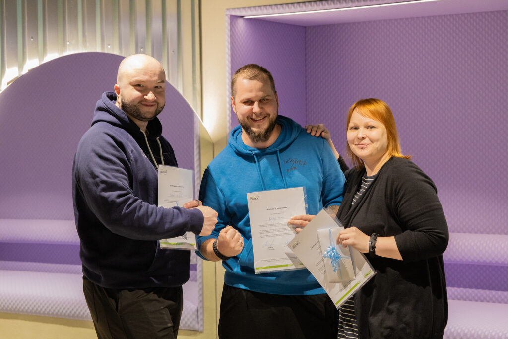Sakari Kilpiö (left), Raigo Hoim, and Laura Lepistö developed the prototype that was selected as the winner of the event.